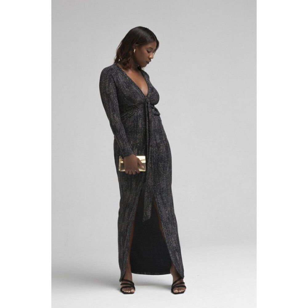 Marciano Alyssa Glittery Maxi Dress Front Slit Women's S - Jet Black Multi, NWT
